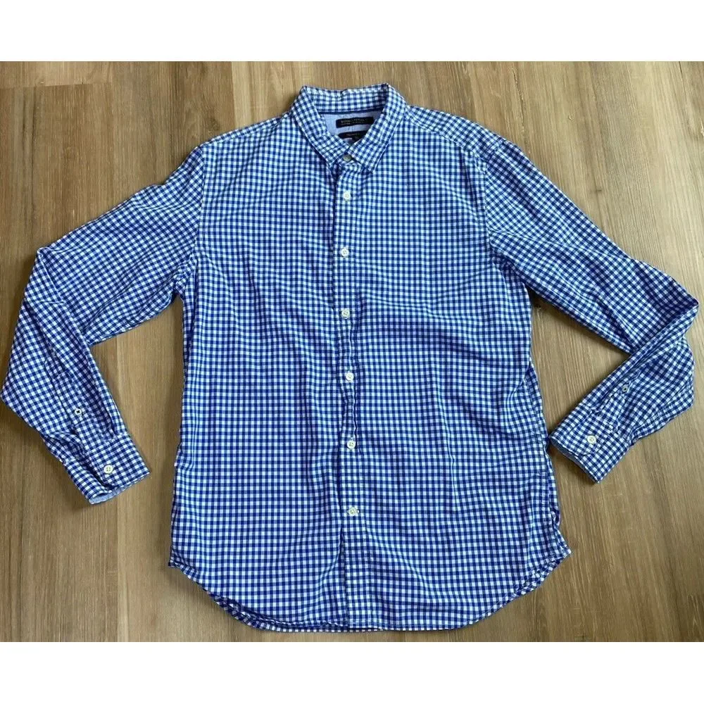 Banana Republic Mens‎ Button Up Long Sleeve Shirts Blue Check - Set Of 2 - Large